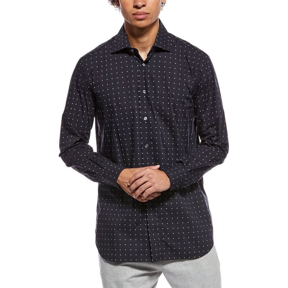 Brioni Mens  Micro Dot Cotton Sport Shirt, Navy
